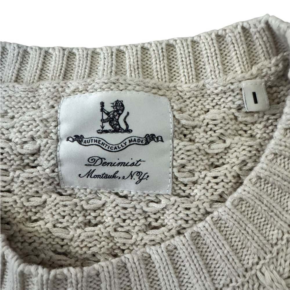 Denimist American Flag Cable Knit Sweater Oatmeal Cream Preppy Patriotic USA J32 - Picture 7 of 9